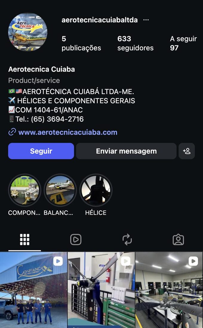 Perfil da Aerotécnica Cuiabá no Instagram — @aerotecnicacuiabaltda